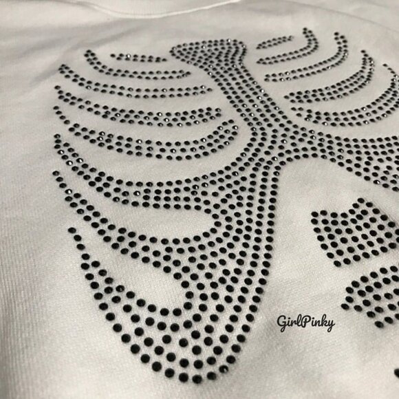 VS PINK BLING HALLOWEEN SWEATSHIRT WHITE & BLACK SKELETON RHINESTONES - Picture 3 of 7
